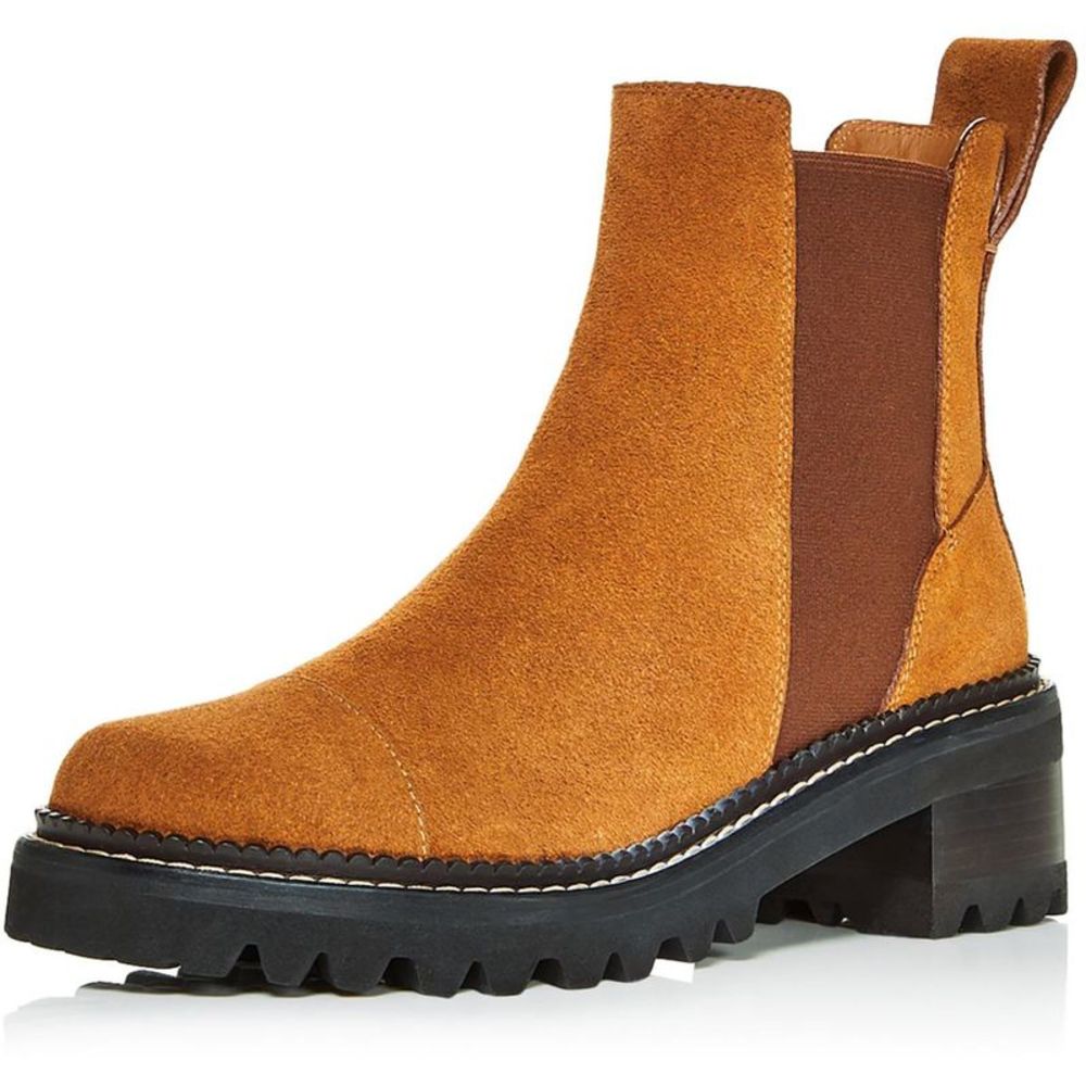 See by Chloe Womens Tan Suede Pull On Stretch Chelsea Boots Shoes Imperfections